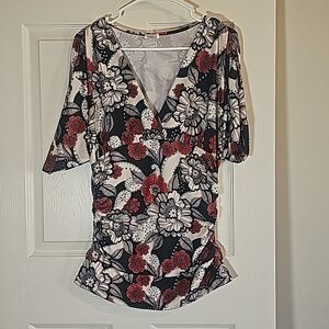 Thrill Short Sleeve Silky Blouse Elastic Rouched Waist No Size Tag Fits M